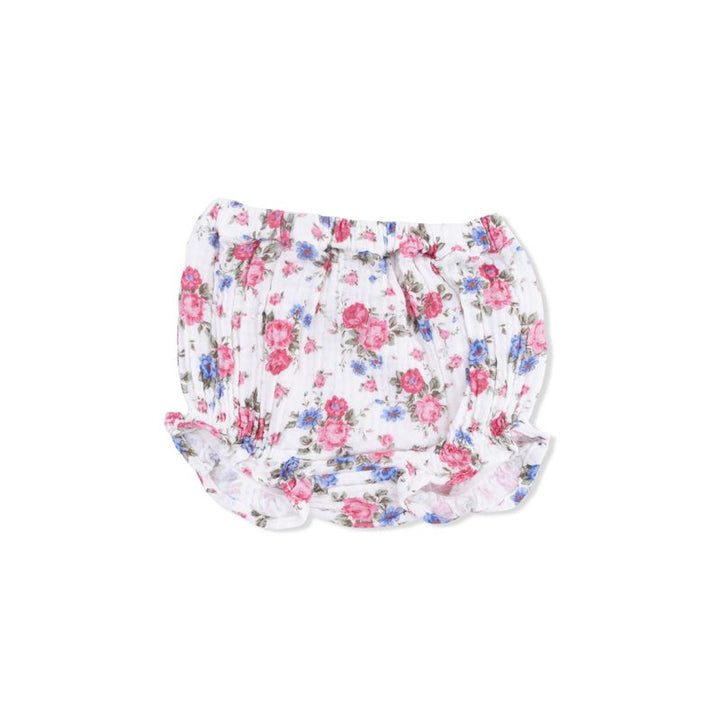 Floral-patterned baby bloomers on a white background