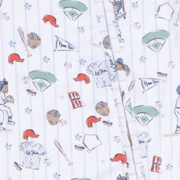 Baby onesie with colorful baseball  patterns on a white background