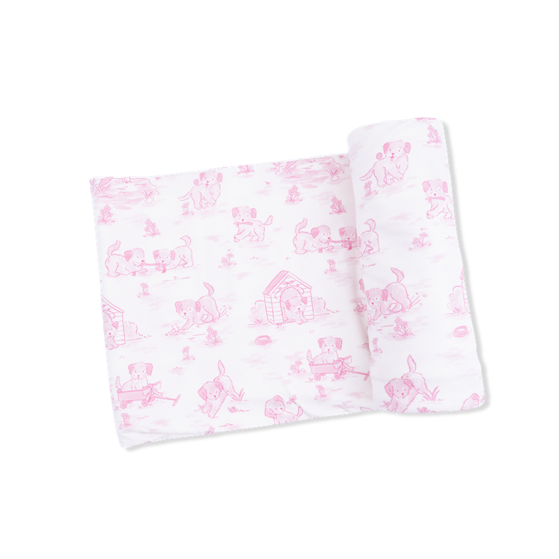 Baby Blankets and Swaddles | Puppy Toile - Pink | Angel Dear