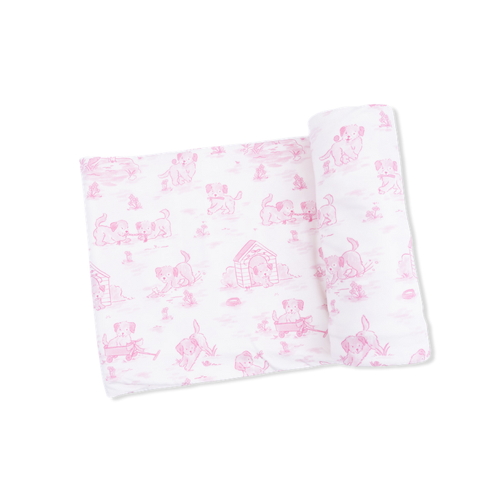 Baby Blankets and Swaddles | Puppy Toile - Pink | Angel Dear