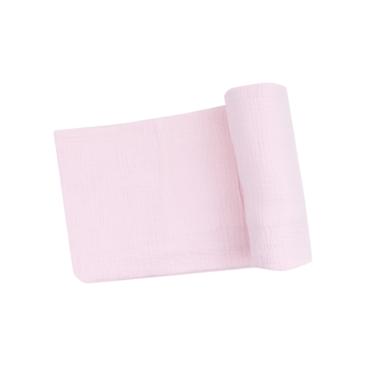 baby pink baby swaddle in organic muslin. 