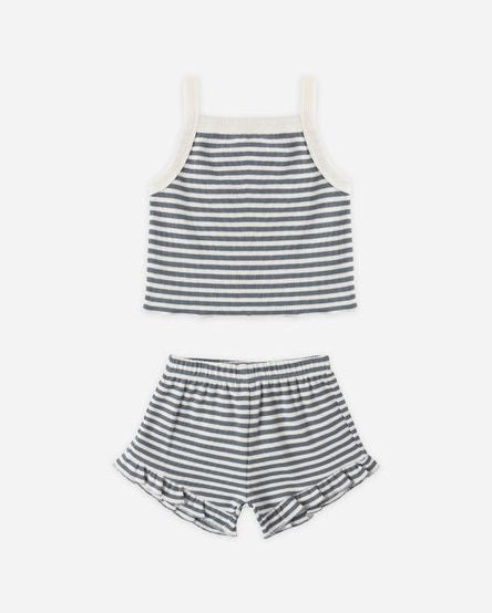 Striped tank top and shorts set on a white background
