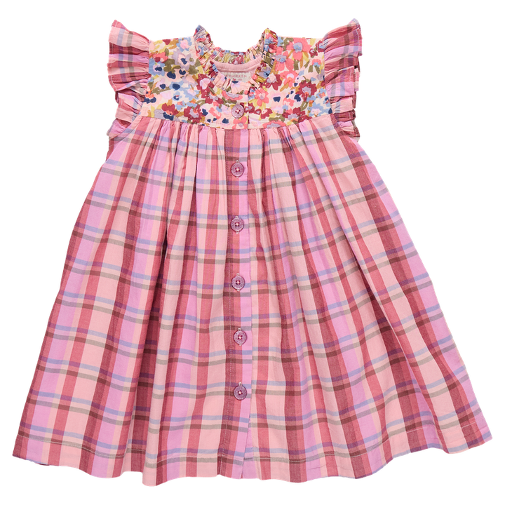 Girls Dresses | Kaylee - Burgundy Madras Plaid | Pink Chicken