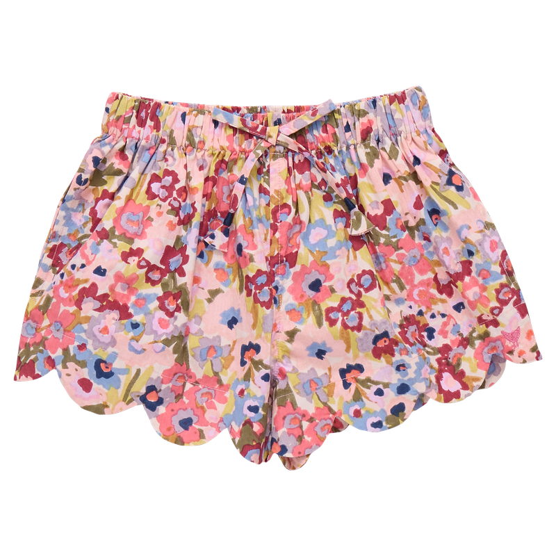 Floral shorts scalloped edge on a white background