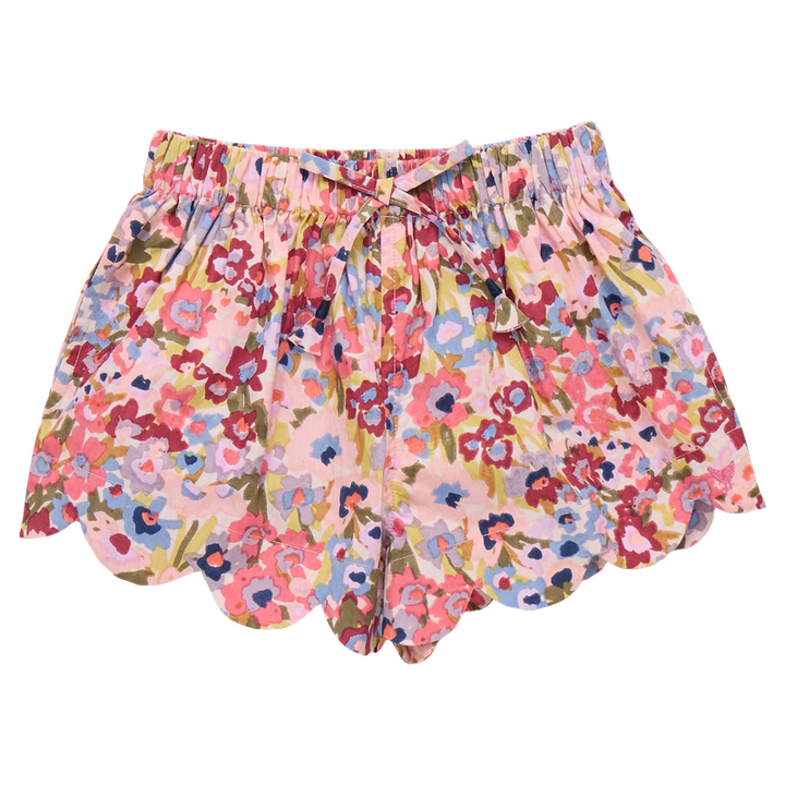 Floral shorts scalloped edge on a white background