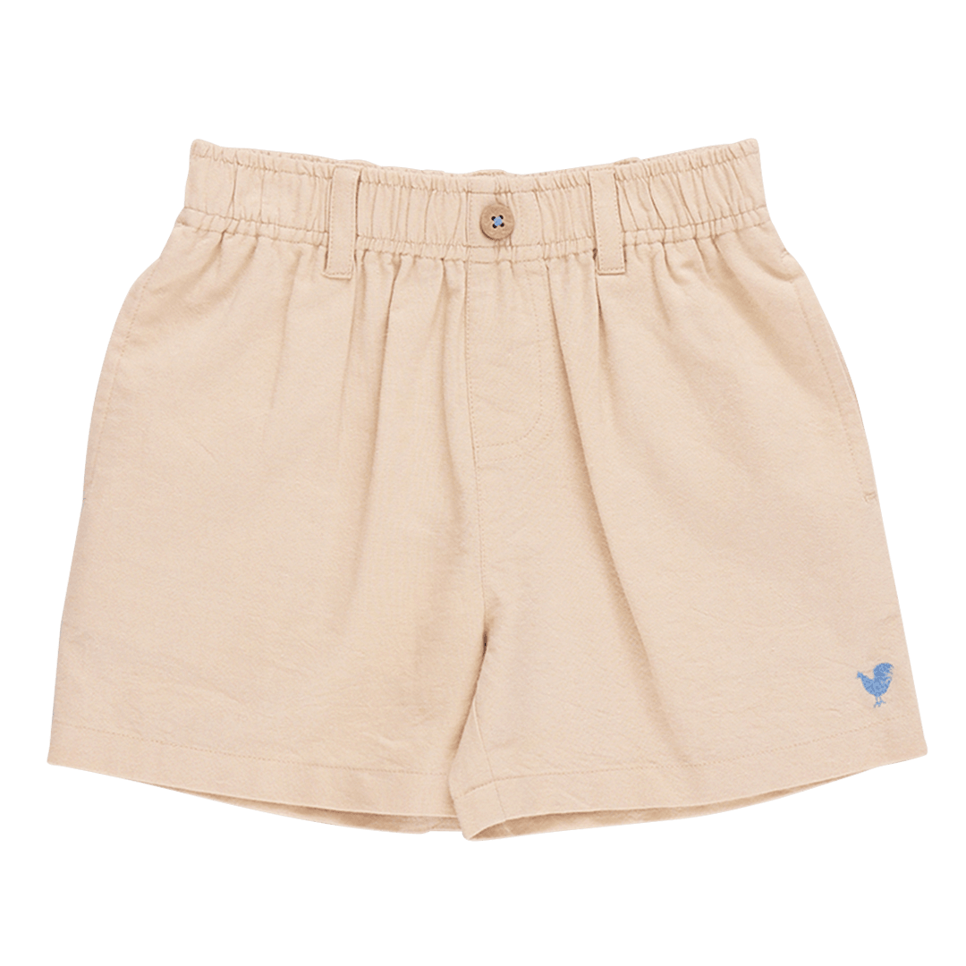 elastic waist khaki shorts with button on the top 'for show purposes only'