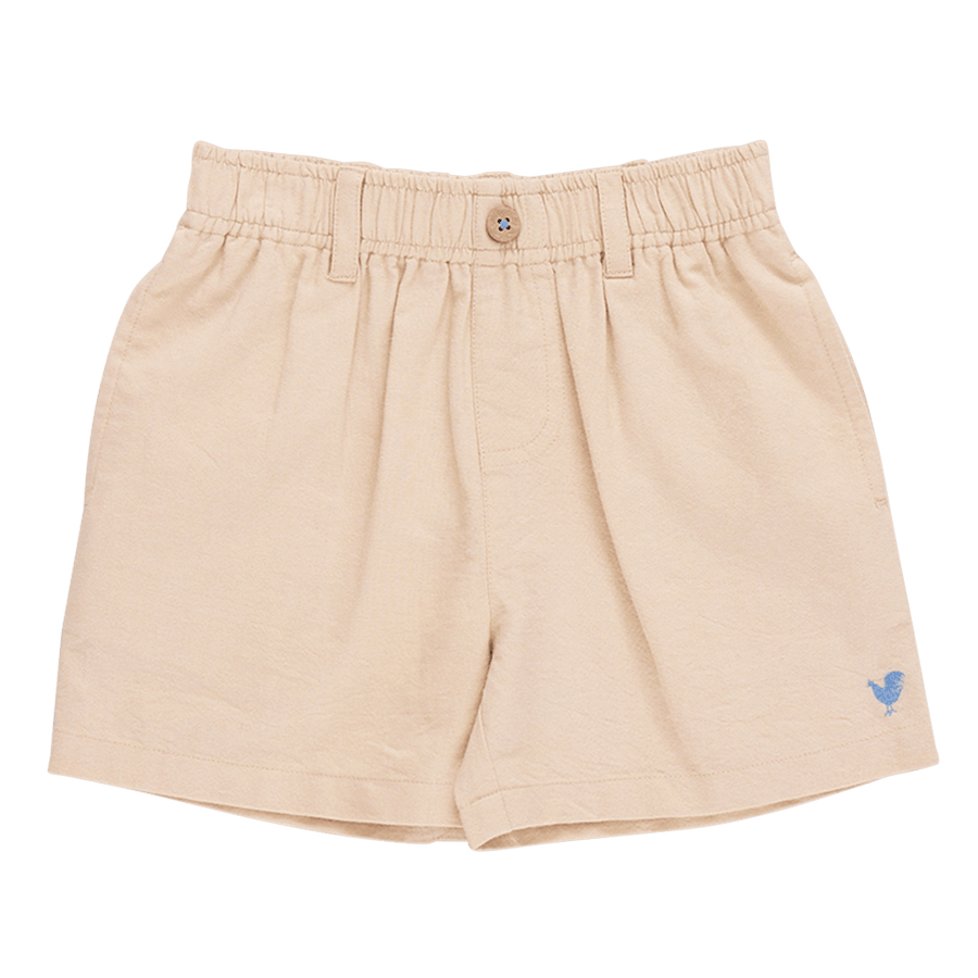 elastic waist khaki shorts with button on the top 'for show purposes only'