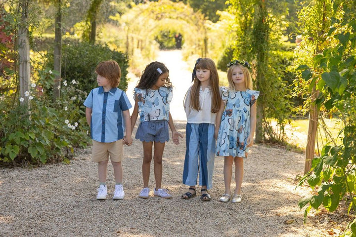 Girls Dresses | Adaline - Blue Vintage Butterflies | Pink Chicken