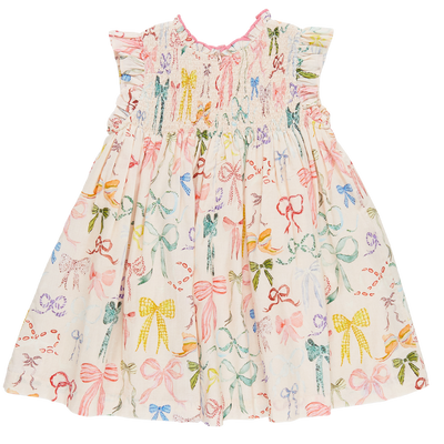 Girls Dress | Stevie- Watercolor Bows | Pink Chicken