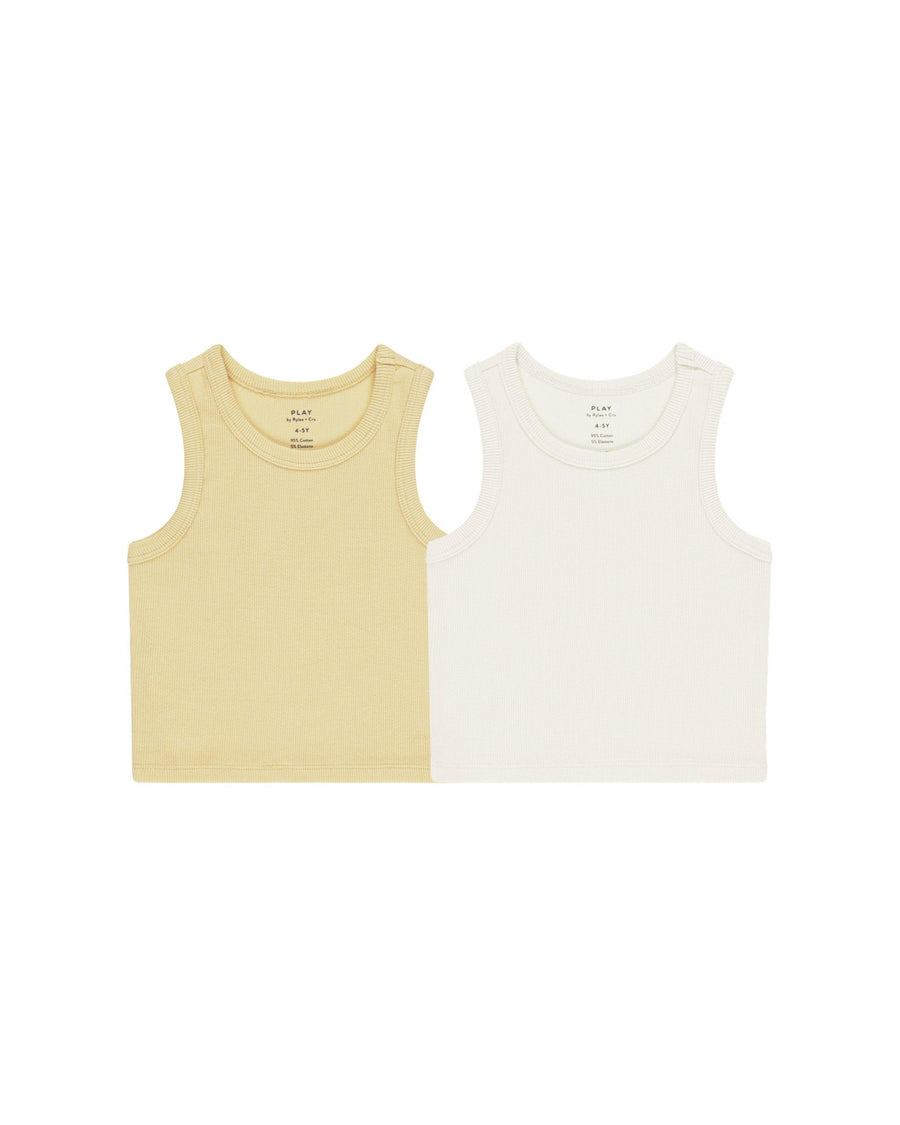 yellow and ivory ribbed tank set for girls
