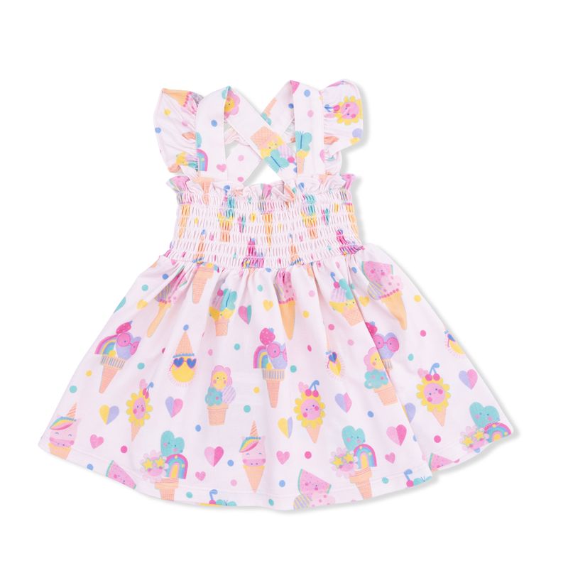 Children's dress with ice cream cone pattern on a white background