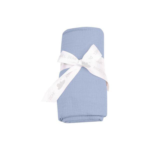 baby boy swaddle in dusty blue rolled and tied in a ribbon, this is the way customers buy the swaddle