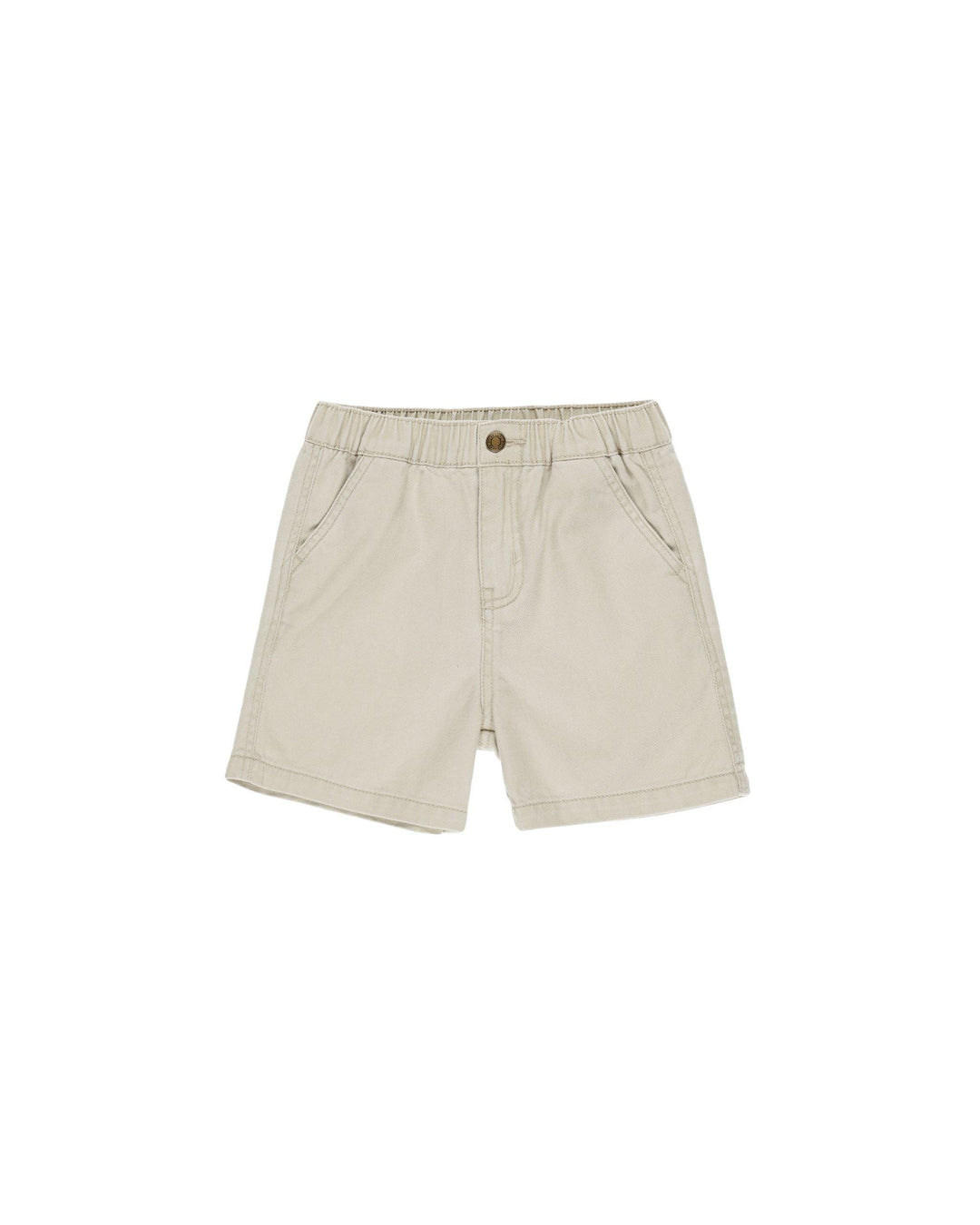 boy shorts in beige color with an elastic waist and pockets. 