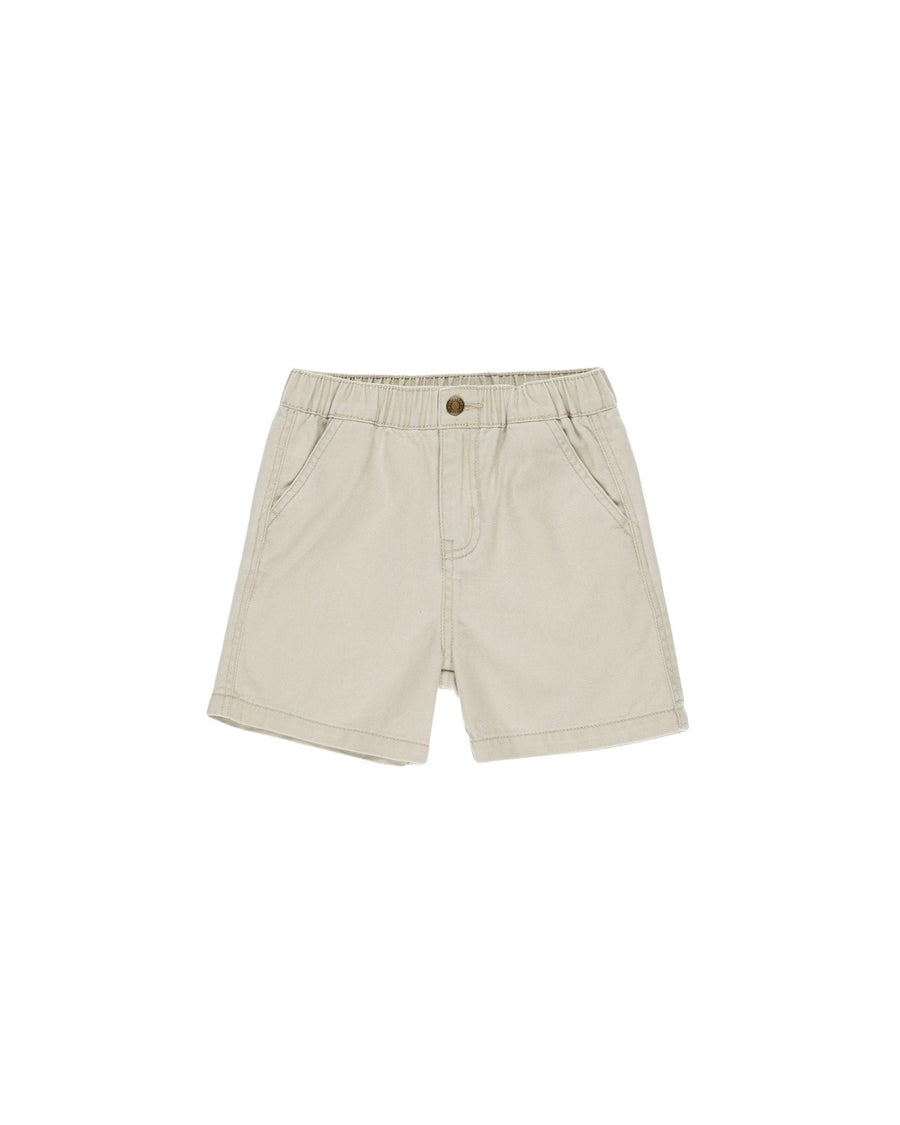 boy shorts in beige color with an elastic waist and pockets. 