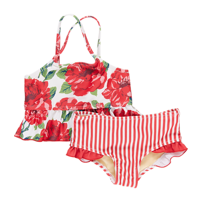 Girls Swimwear | Joy Tankini- Red Peonies | Pink Chicken