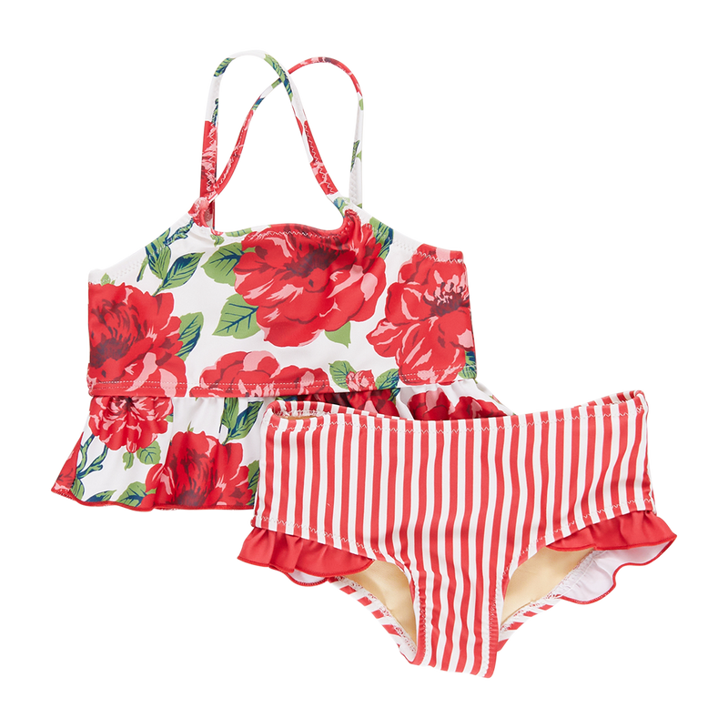 Girls Swimwear | Joy Tankini- Red Peonies | Pink Chicken