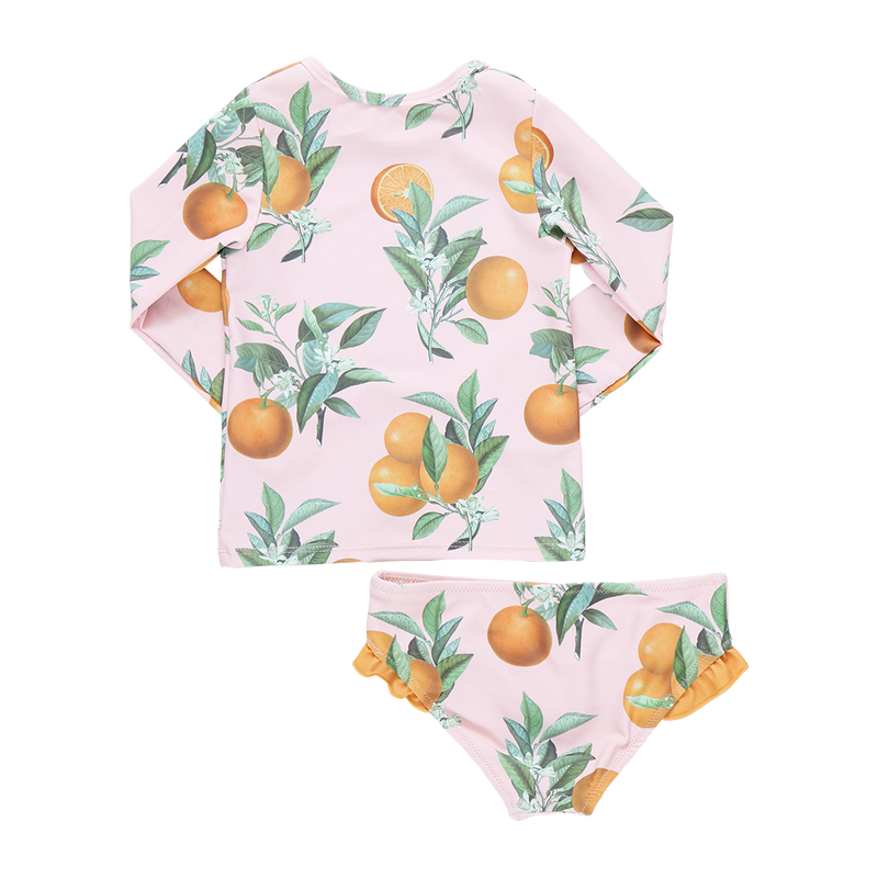 Baby Girl Swimwear | Rash Guard Set- Pink Botanical Oranges| Pink Chicken