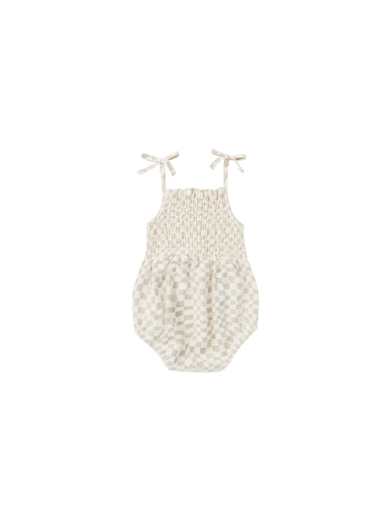 Baby Girls Romper | Kaia- Dove Check | Rylee and Cru