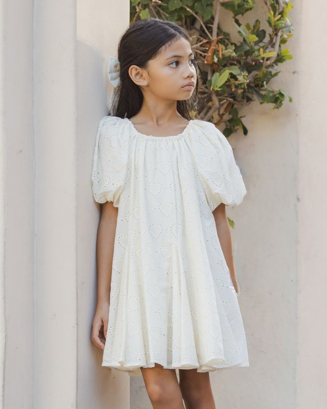 Girls Dresses | Maia Dress: Heart Eyelet- Ivory | Noralee