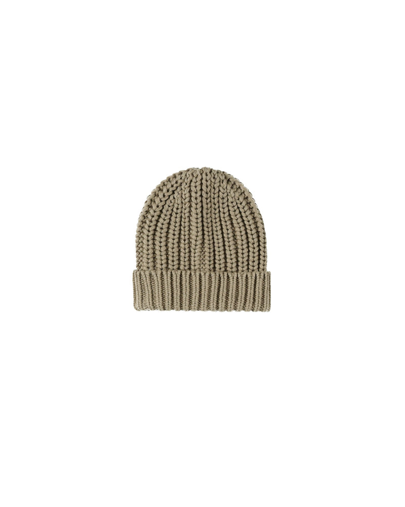 chunky knit beanie in olive green color