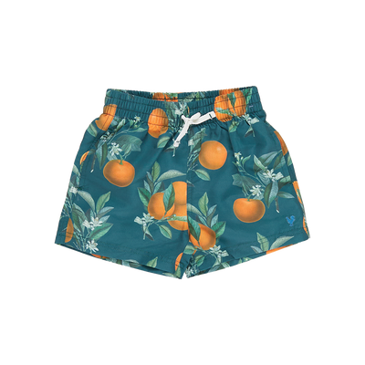 Baby Boy Swimwear | Trunks- Green Botanical Oranges | Pink Chicken