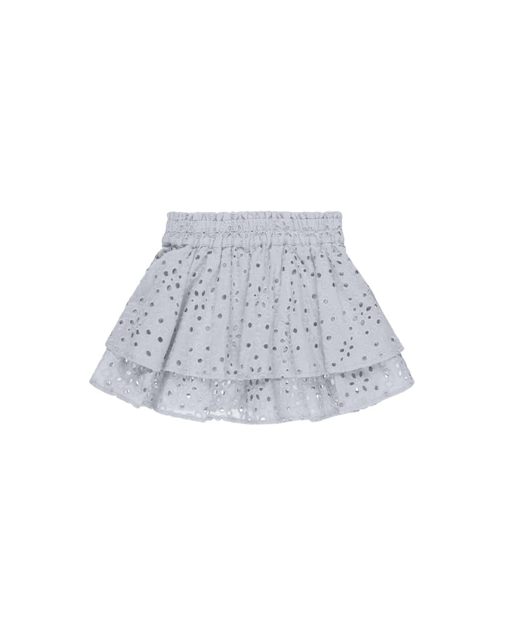 light blue eyelet skirt, elastic waist and two tier skirt. 