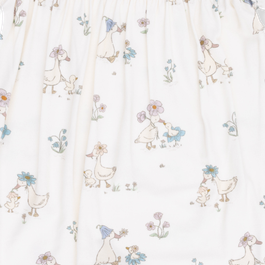 Baby onesie with floral duck pattern on a white background
