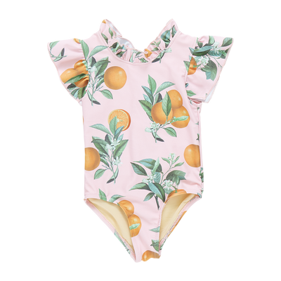 Girls Swimwear | Jennifer Suit- Pink Botanical Oranges | Pink Chicken