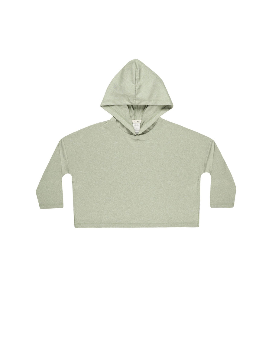 sage green hoodie with three quarter sleeves