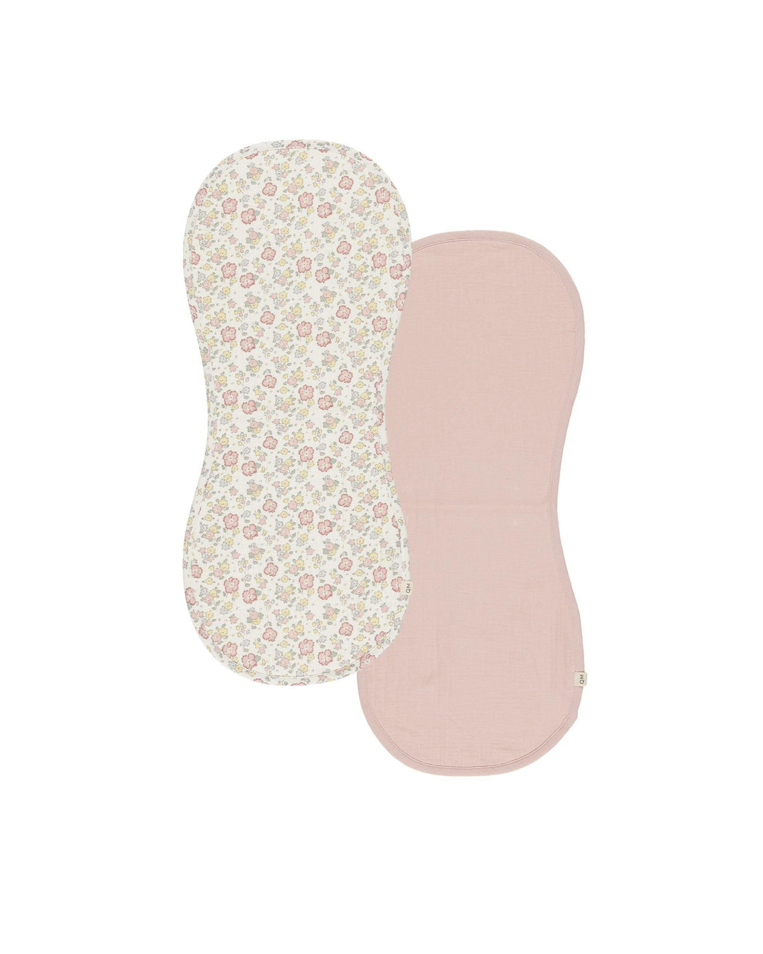 set of 2 burp cloths one floral in the bloom print and one vintage pink. 