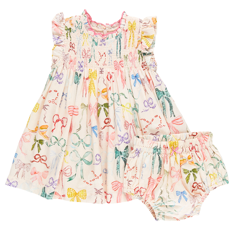 Baby Girls Dress | Watercolor Bows | Pink Chicken