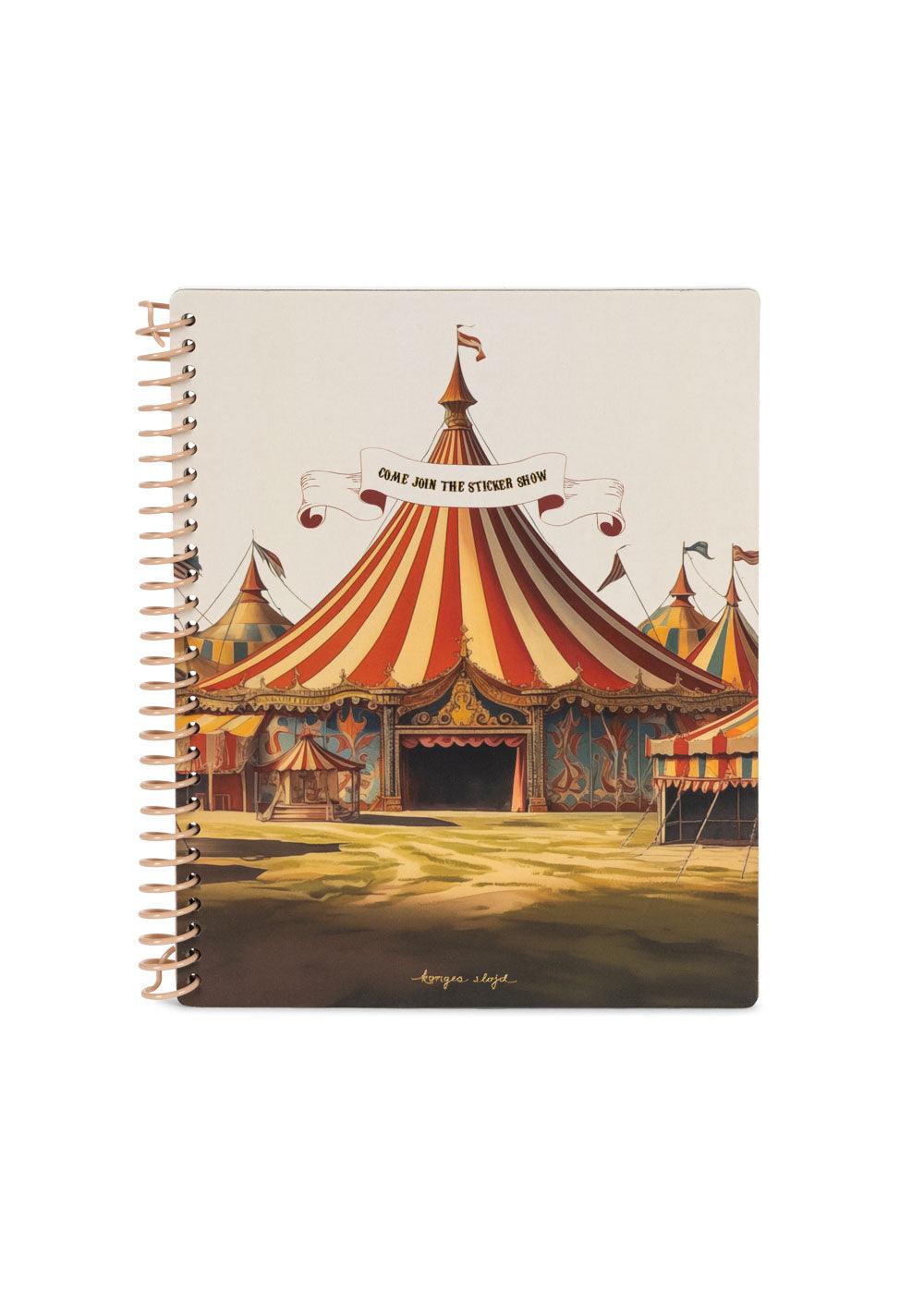 spiral sticker book with a circus tent on the front cover. 