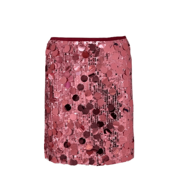 pink sequin skirt with pink pailettes all over the skirt. elastic waist 