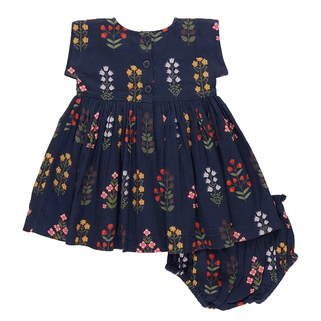 Baby Girls Dresses | Marie Dress Set- Navy Field Florals | Pink Chicken