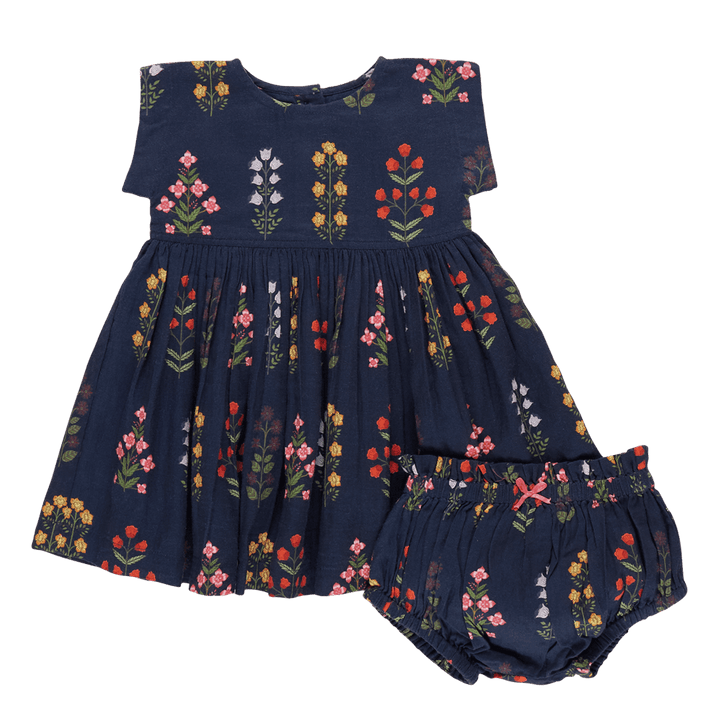 Baby Girls Dresses | Marie Dress Set- Navy Field Florals | Pink Chicken