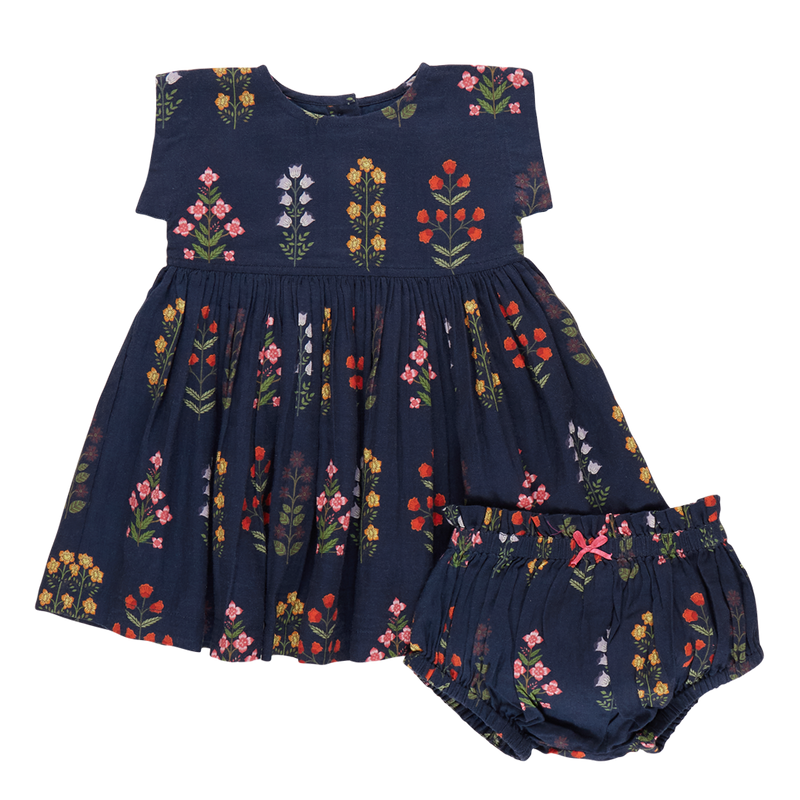 Baby Girls Dresses | Marie Dress Set- Navy Field Florals | Pink Chicken