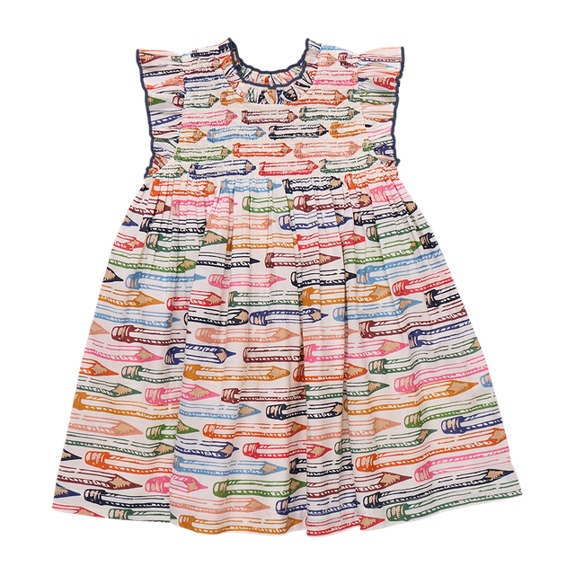 Colorful dress with colored pencil pattern on a white background