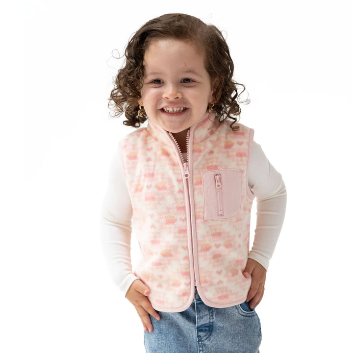 Baby Girl Sweater | Fleece Zip Vest - Southwest Pink Fleece | Angel Dear