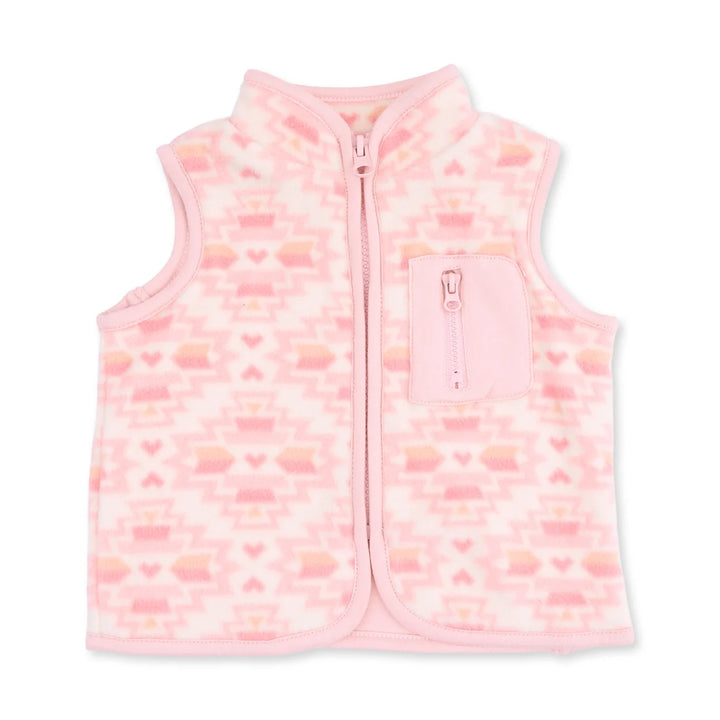 Baby Girl Sweater | Fleece Zip Vest - Southwest Pink Fleece | Angel Dear