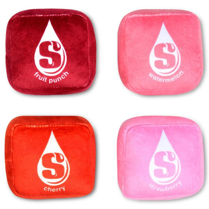 removable starburst candies that are inside the packaging: pink, light pink, dark red and red. 