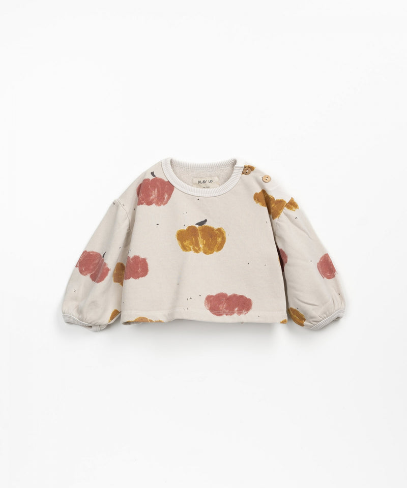 Beige sweatshirt with pink and gold pumpkins, 