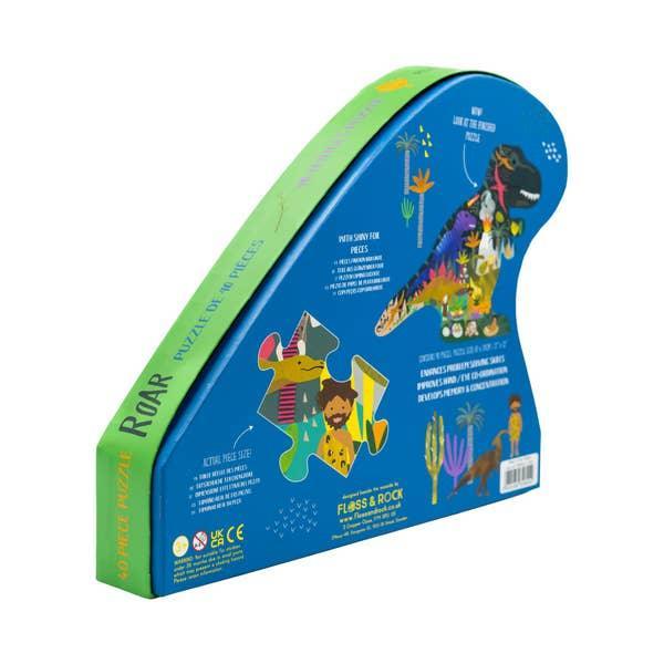 Puzzle | Dino 40pc "Dinosaur" Shaped Jigsaw with Shaped Box | Floss and Rock - The Ridge Kids