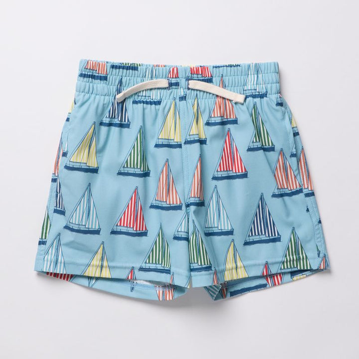 boys swim trunks with regatta boats in bright colors