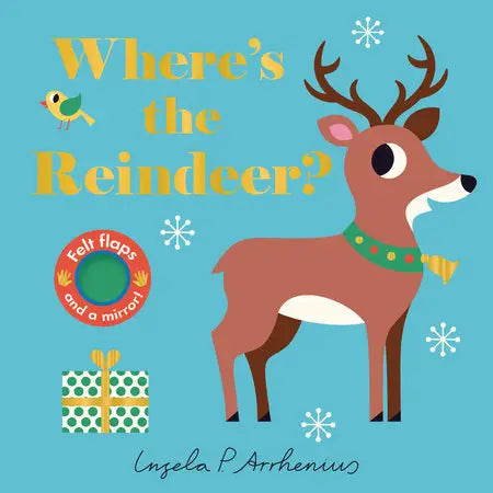 Book cover of 'Where's the Reindeer?' with a reindeer illustration on a blue background.