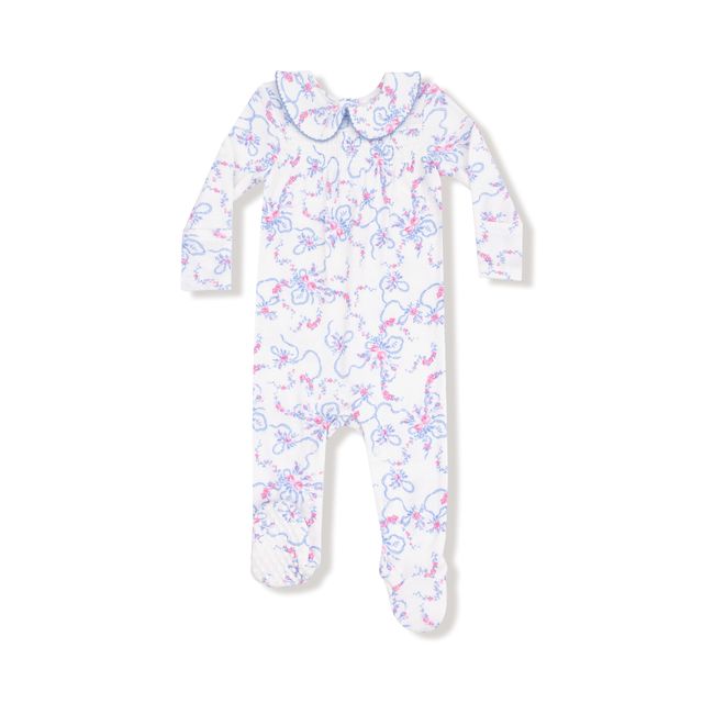 Baby onesie with floral pattern on a white background