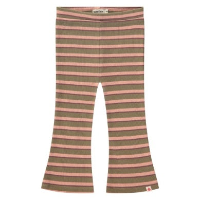 brown and pink stripe ribbed flare pants 