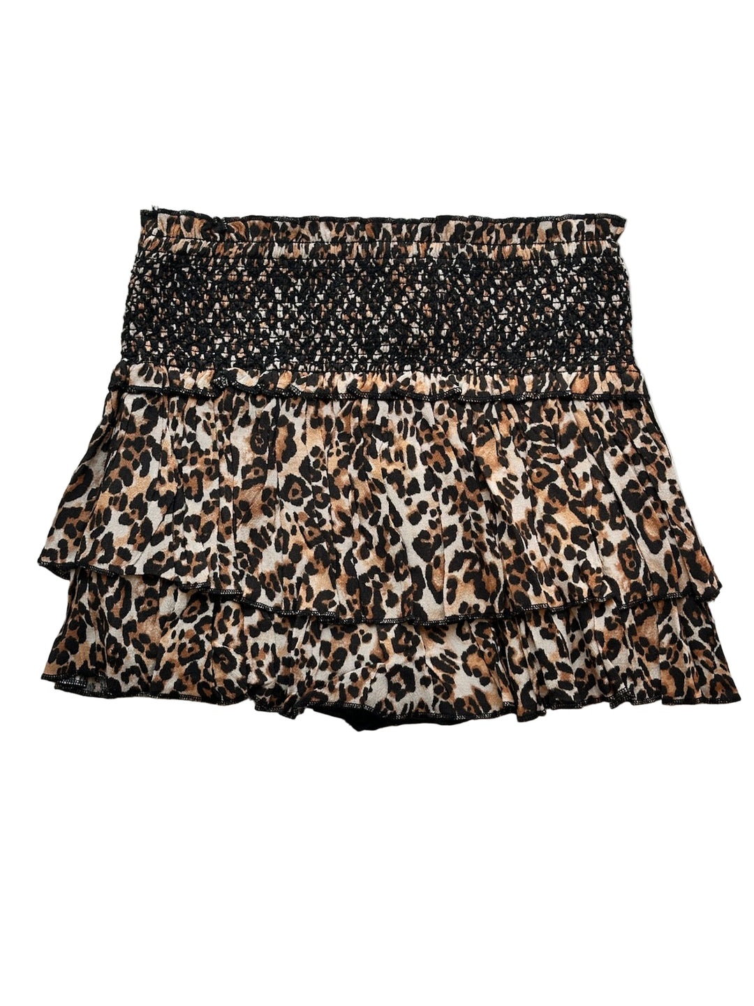 Leopard print skirt with smocking on the top of the skirt 