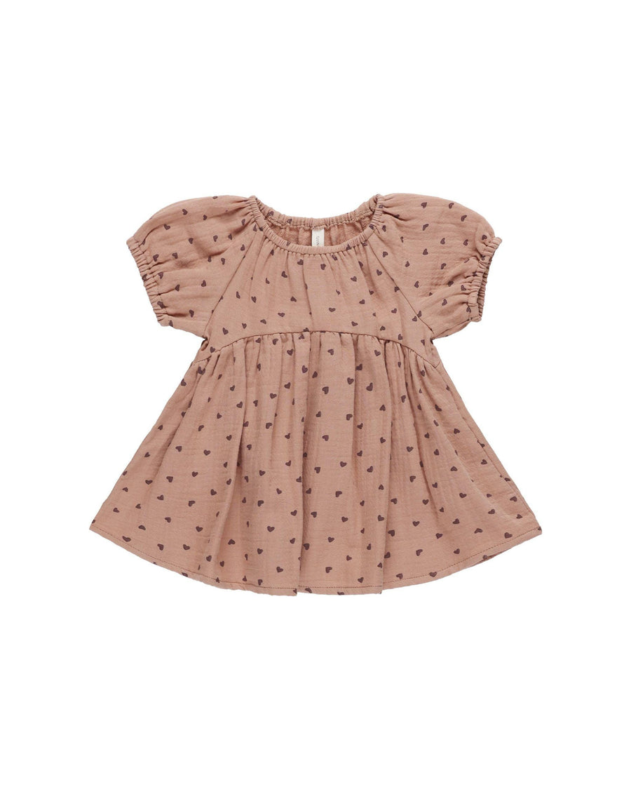 baby girl dress, dusty rose color with dark pink roses all over. empire waist. 