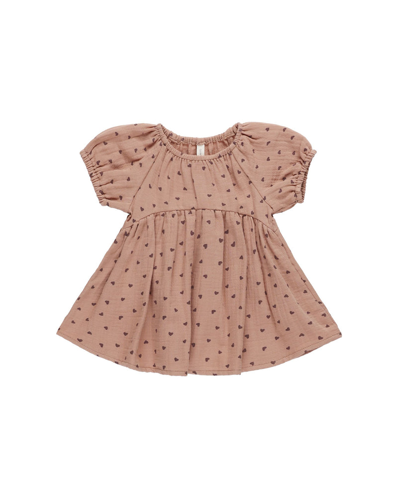 baby girl dress, dusty rose color with dark pink roses all over. empire waist. 