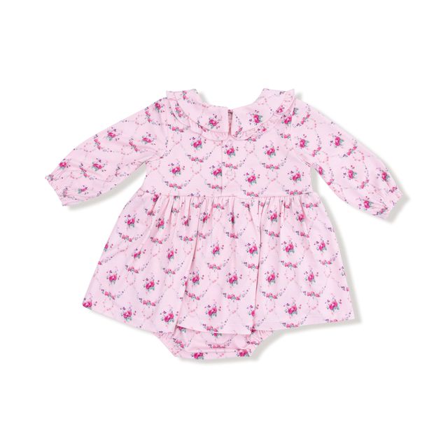 the back of Pink floral bubble dress 